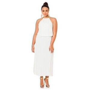 Ashley Stewart Women's Ivory Glitter Maxi Dress 14/16 Halter NWT